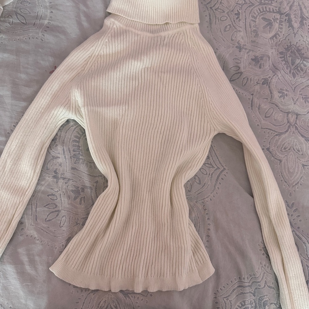 White Ribbed Turtleneck Sweater